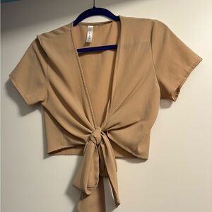 blue blush tan front wrap crop top